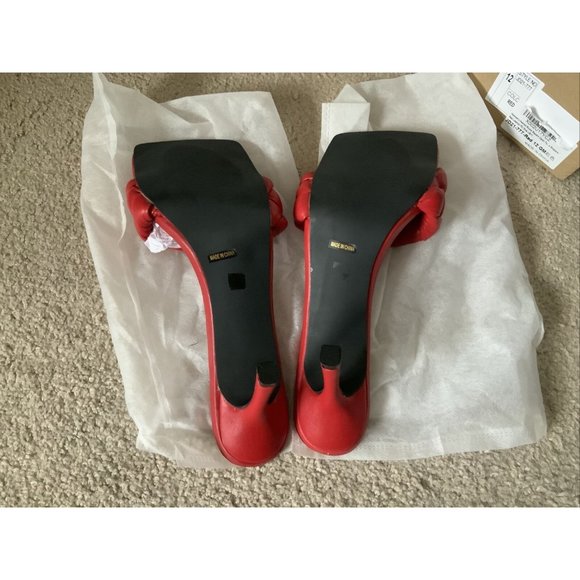 Womens Braided Heeled Mules Square Open Toe Stilleto Sandals, Red Heeled Sandals - Picture 6 of 9